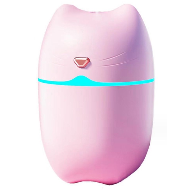 Hordozható párásító éjszakai fénnyel, 2 spray üzemmóddal, rózsaszín, 75x75x120 mm