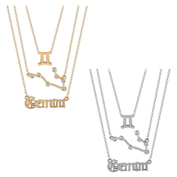 Set 6 coliere zodiacale, auriu si argintiu, 45+5cm