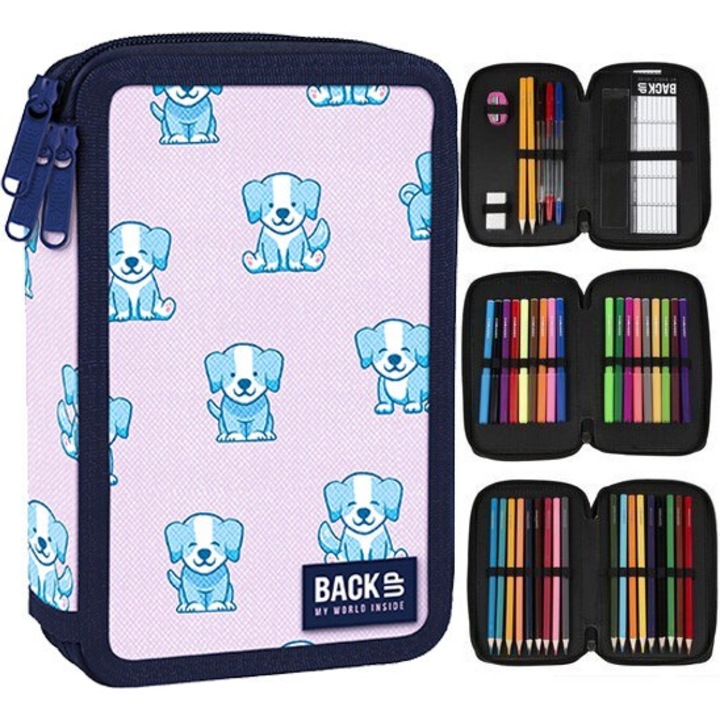 Penar triplu compartimentat, Derform, set accesorii, 20x13x6.5cm