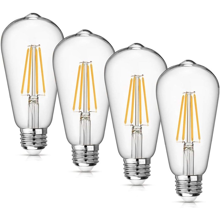 Becuri LED Vintage, Enforose, 9W, 500LM, E27, 2700K-3000K Alb Cald, Set de 4