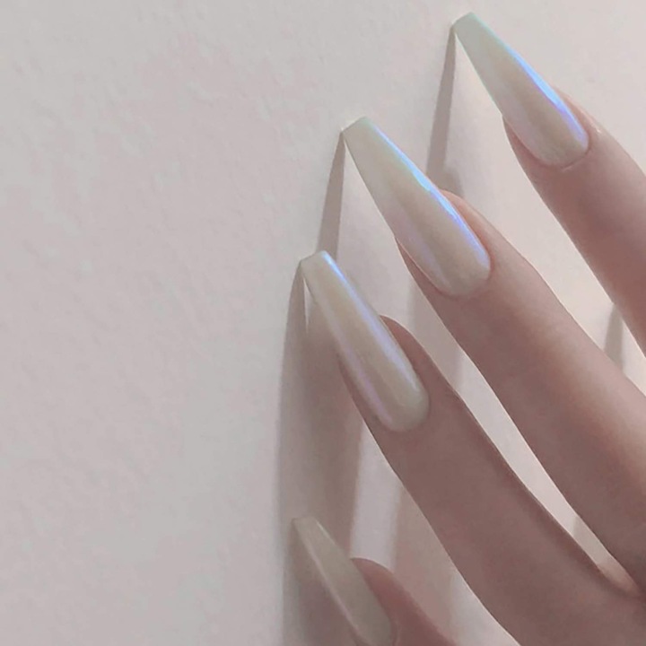 Chameleon Chrome White nyomott műköröm, Enforose, újrafelhasználható, 3 perces felvitel, akril, 30x15mm