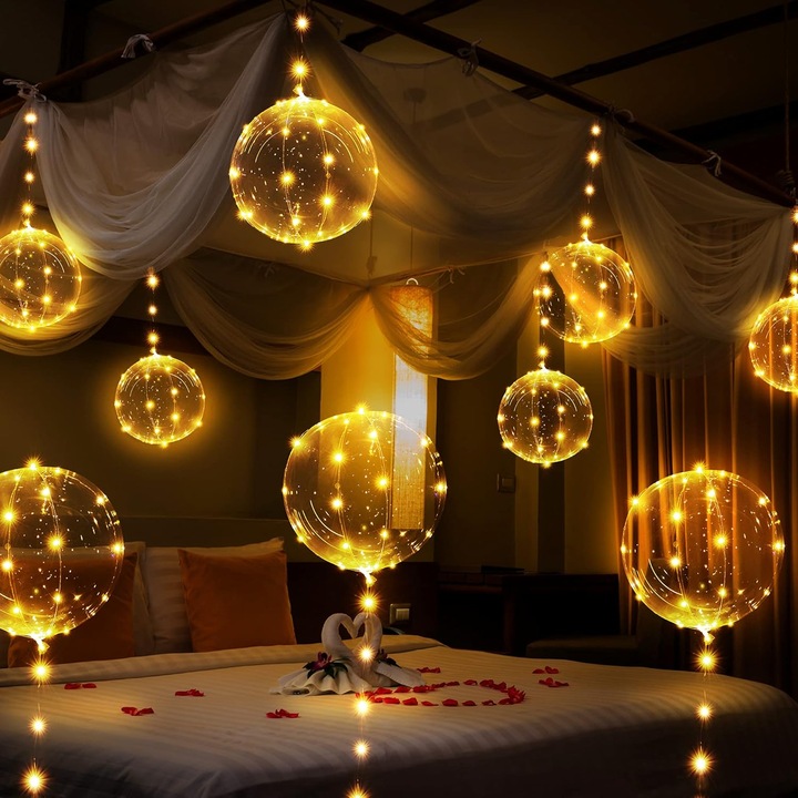 Baloane transparente cu LED, set de 20 inch, lumini cu voltaj scazut, decor pentru petreceri de vara si nunti
