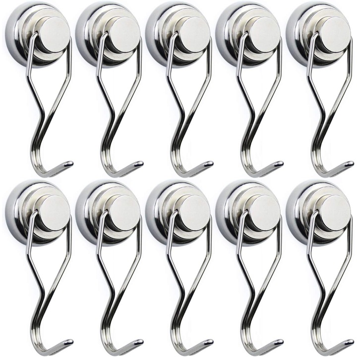 Set carlige magnetice, 10 bucati, 60 mm, capacitate 11.3 kg, neodymium