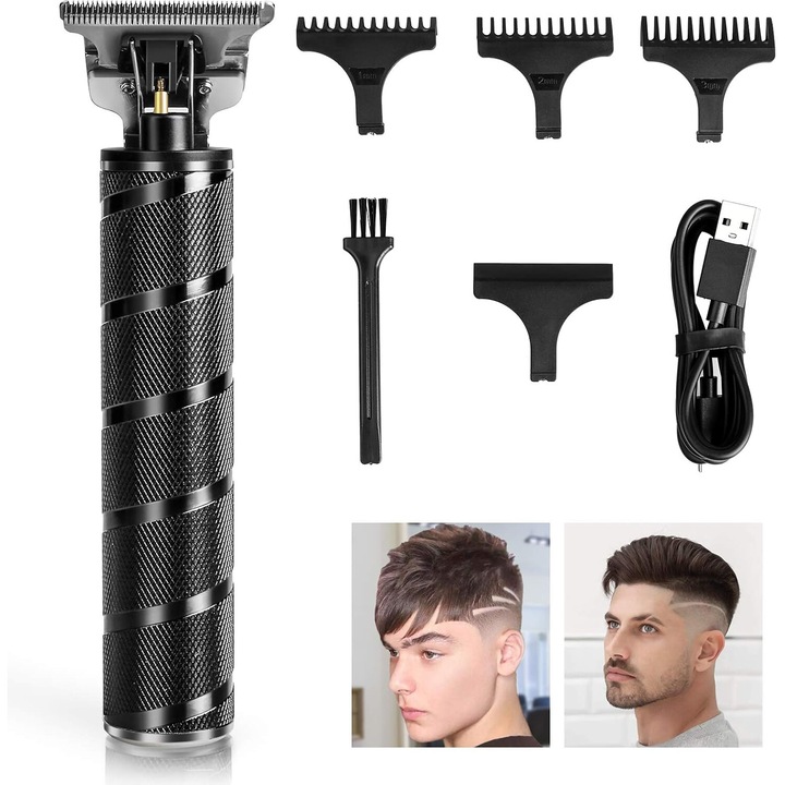 Aparat de tuns, lame ceramice titan, taiere zero distanta, incarcare USB, negru, 180 min autonomie