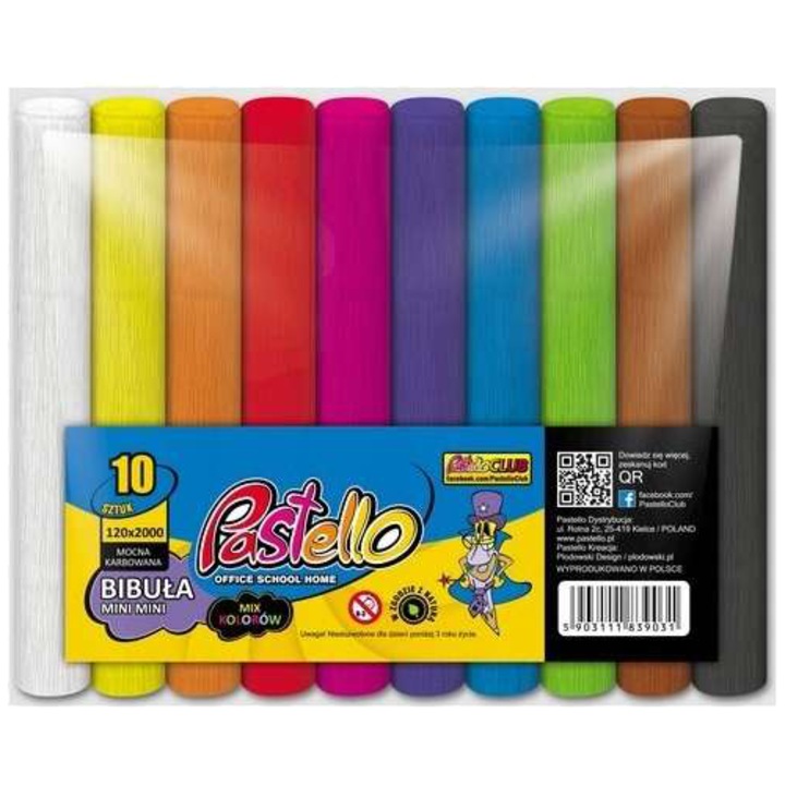 10 db Pastello krepppapír tekercs készlet, többszínű, 12x200 cm