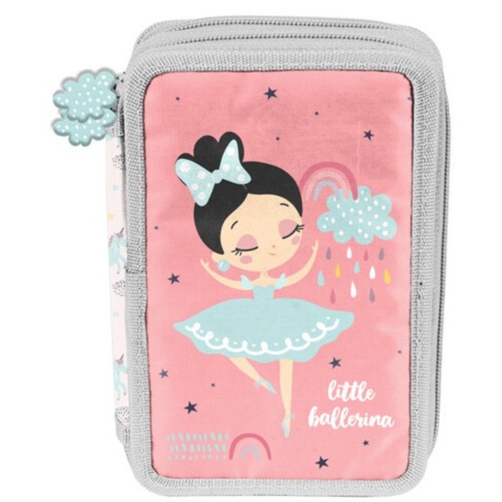 Моливник PASO с две отделения, модел балерина, 19.5x12x5.5cm, розов, необорудван