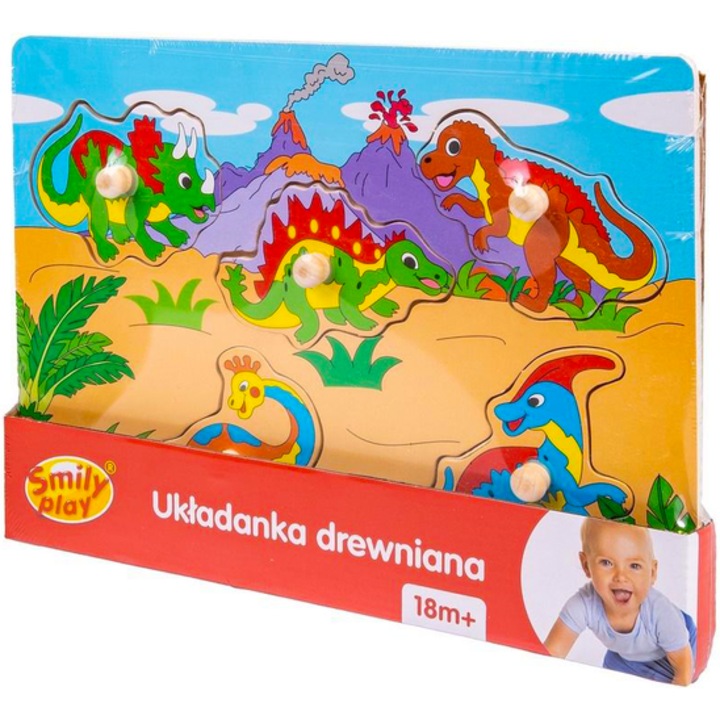 Smily Play fa puzzle, dinoszauruszok, tarka