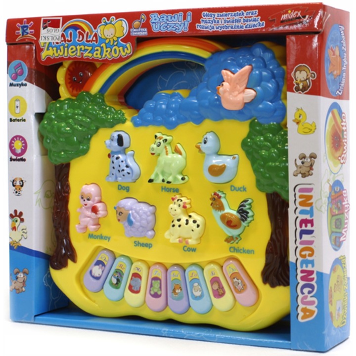 Midex interaktív baba, zongora, állathangok, angol, 27,5x25x7cm