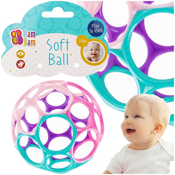 Érzékszervi labda, Bam Bam, tarka, fürdőszobába, 9cm, +3 hónap