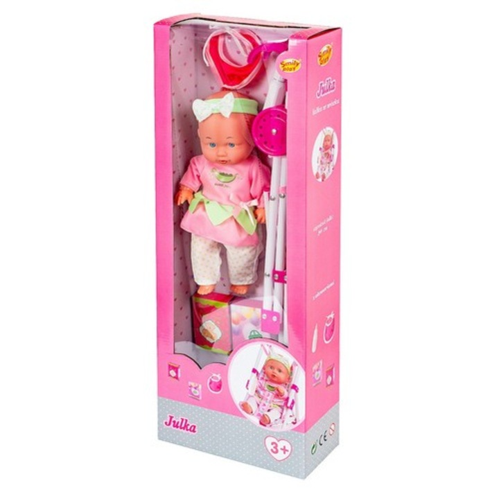 Papusa Anek, 30cm, cu carucior, plastic, 23x10.5x61cm, multicolor