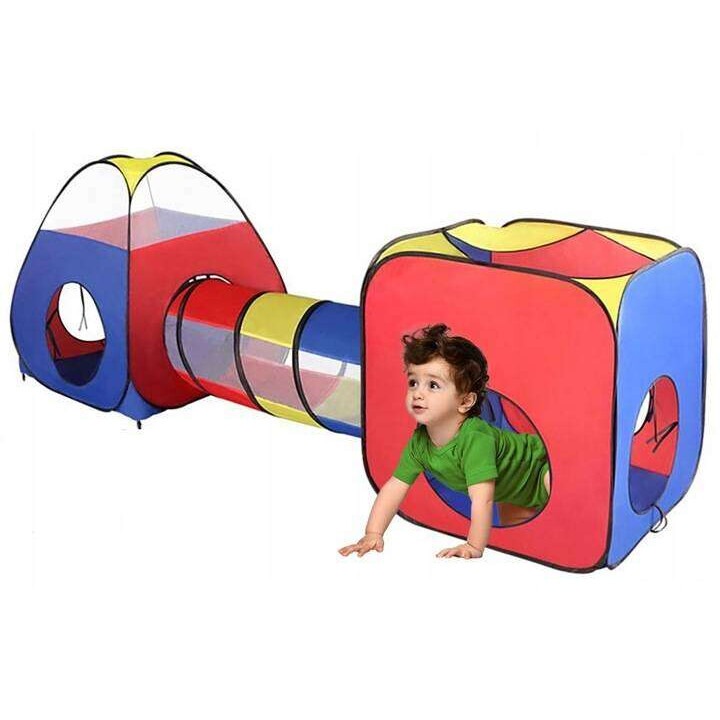 Gyermek játszósátor, 3 elemes, alagút és kocka, tarka, 283x67x92cm