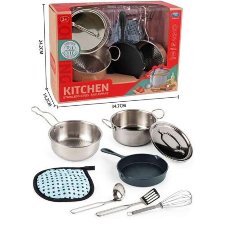 Askato konyhaszett, edények, fazék, serpenyő, kiegészítők, többszínű, 24x34x14cm