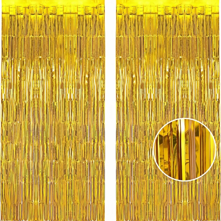Set 2 Perdele Decorative BOMSTOM, Folie de Aluminiu, Auriu, 100x200cm