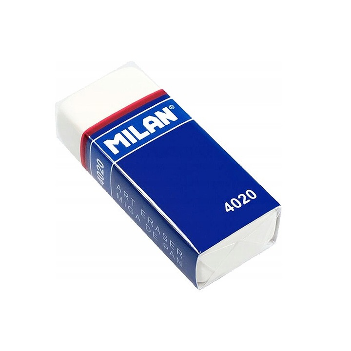 Radiera in coperta de carton, Milan, Cauciuc sintetic, 5.5 x 2.3 x 1.2 cm, Alb