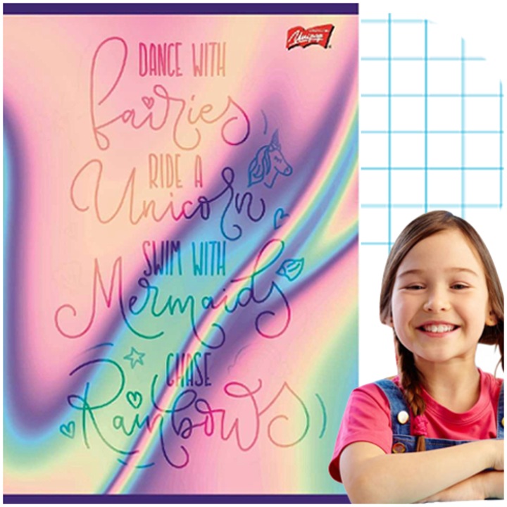 Caiet A5 in carouri, Unipap Mermaid, 16 file laminate, colturi rotunjite, mix modele