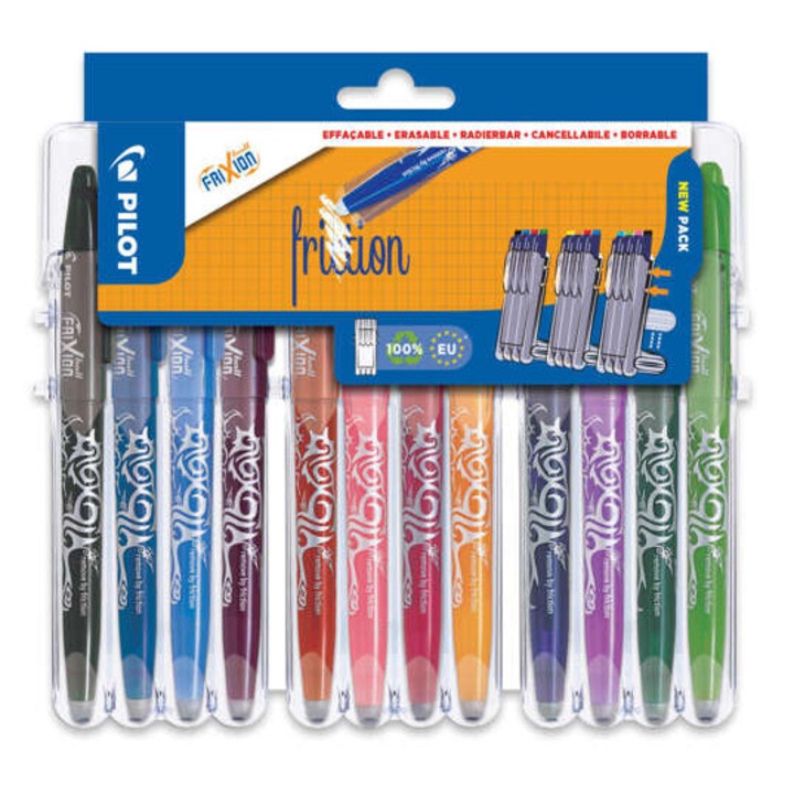 Set 12 pixuri Pilot Frixion, stergibile, multicolor, 0.7mm