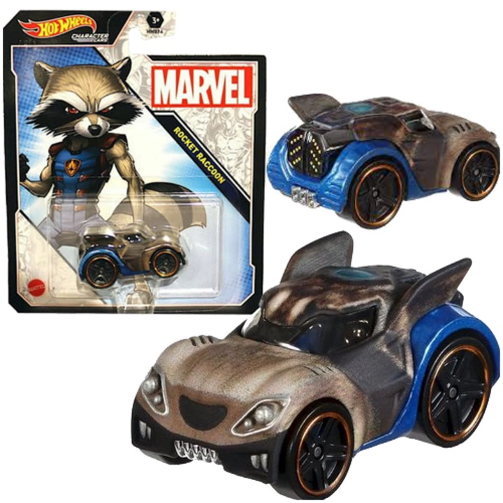 Masinuta Mattel Hot Wheels, Marvel Rocket Raccoon, metalica, multicolor