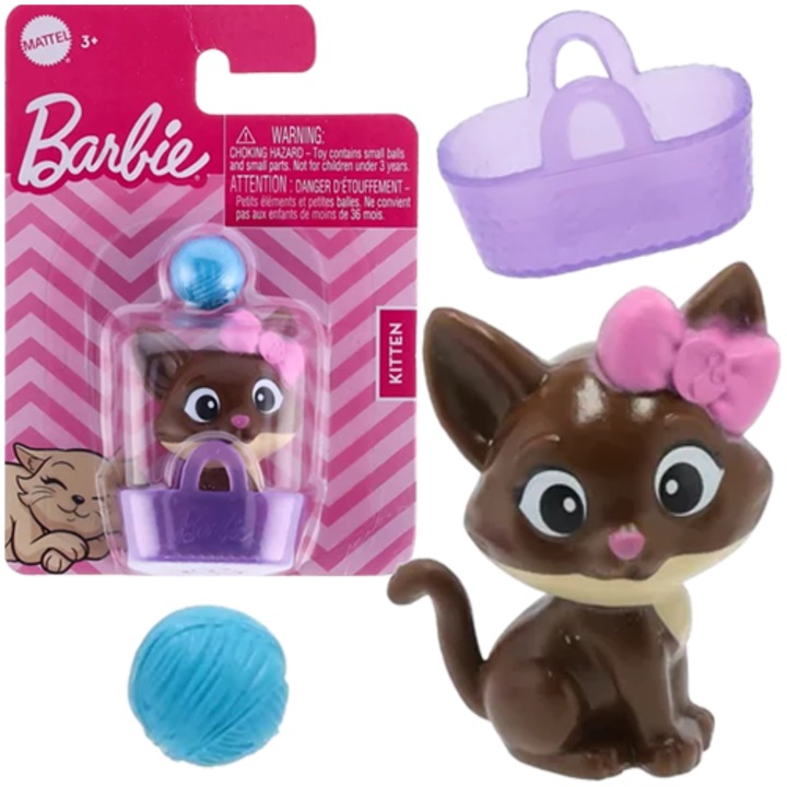 Фигурка Барби с коте в кошница, Mattel, 11.5x8.5x2.5cm