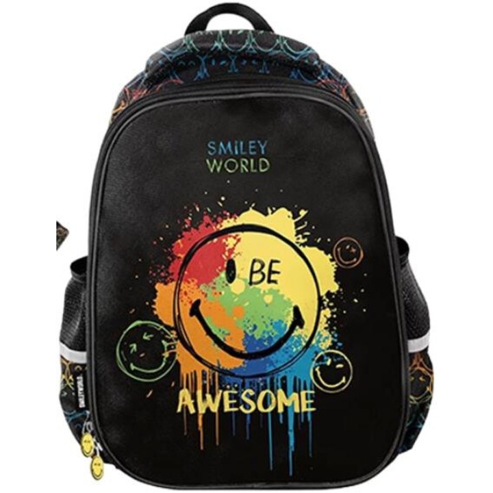 PASO Ученически несесер Smiley World Emoji, две отделения, светлоотразителни елементи, 38x27x15см