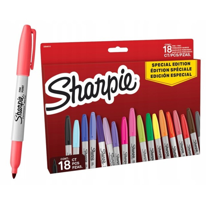 Комплект перманентни маркери Sharpie Fun, 18 интензивни цвята, Многоцветен