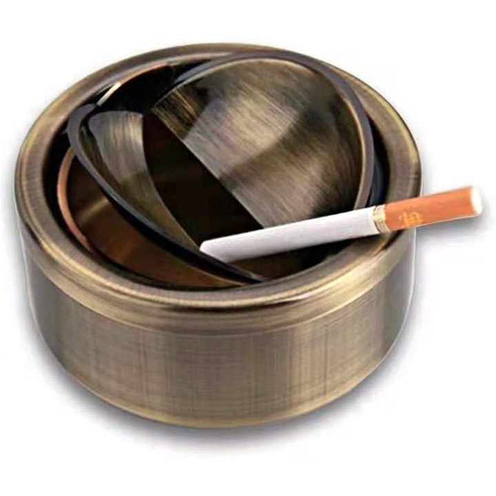 Scrumiera fara fum Enforose, design modern, capac autoinchidere, bronz cyan, pentru interior si exterior