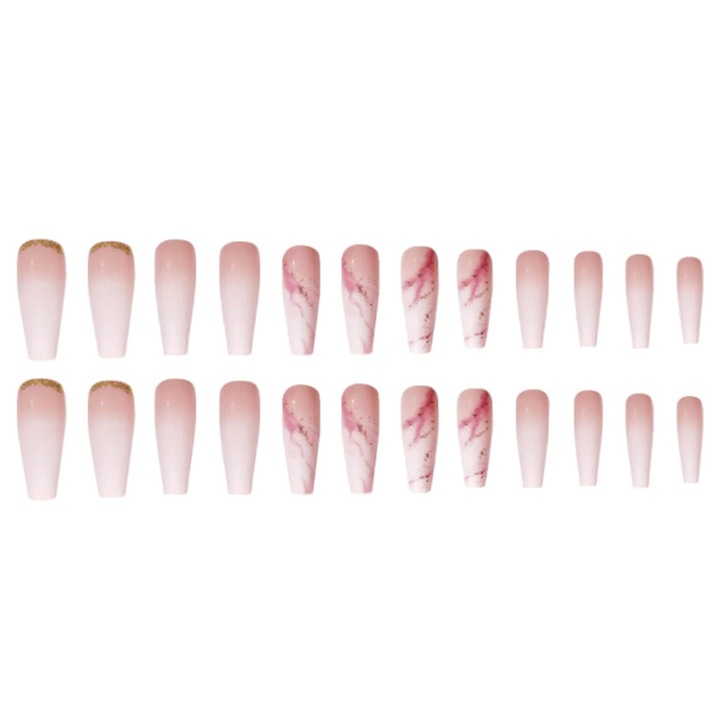 Unghii false nude, Enforose, set 12 dimensiuni ajustabile, material prietenos cu mediul, aplicare rapida