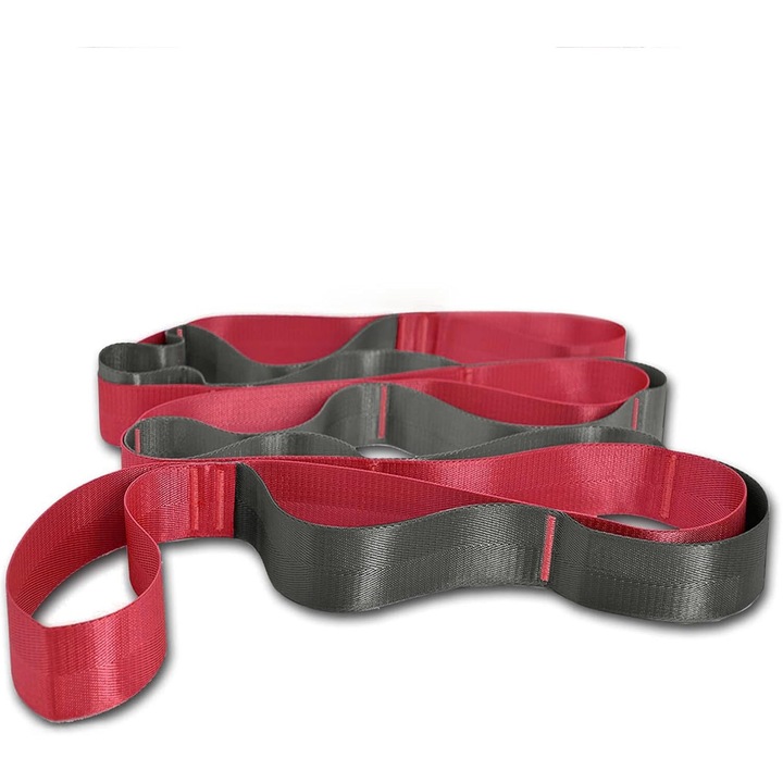 Curea elastica multifunctionala Enforose pentru terapie fizica, yoga, pilates, 12 bucle, include geanta de transport, 2x150cm