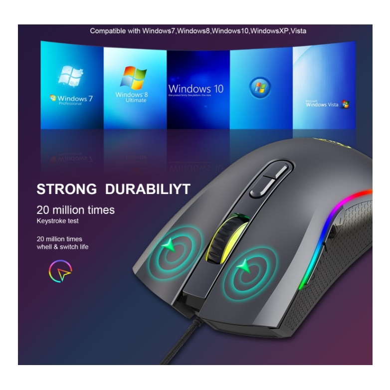 Mouse de gaming cu fir RGB, 7200 DPI, 7 butoane programabile