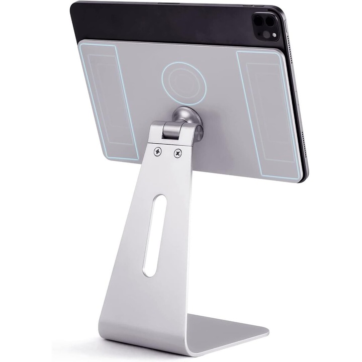 Suport plutitor rotativ din aluminiu pentru iPad Pro, suport magnetic Magic Magnet Experience cu rotire la 360°, suport reglabil pentru tableta de birou pentru generatia a 3-a/4-a/5-a de 12,9 inchi, design ergonomic, argintiu