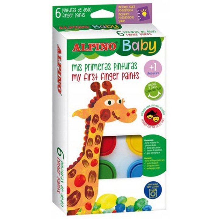 Set de pictura cu degetele, Alpino, 6 culori, 6x40ml, multicolor
