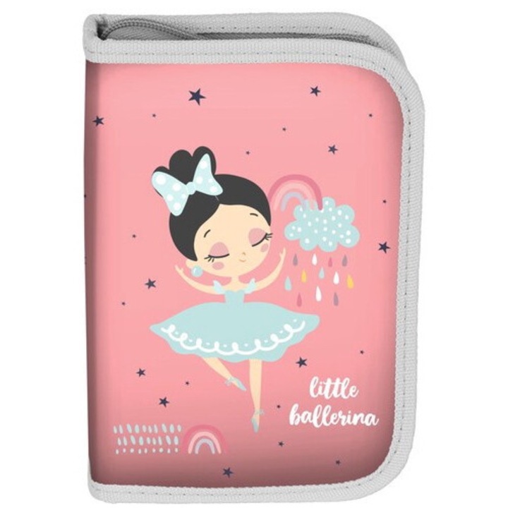 Penar cu doua compartimente, Paso, model balerina, roz, 19,5x13x3,5cm, echipat