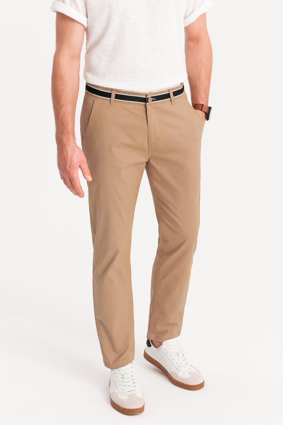 OMBRE, Pantaloni cu croiala conica si buzunare laterale, Bej, M