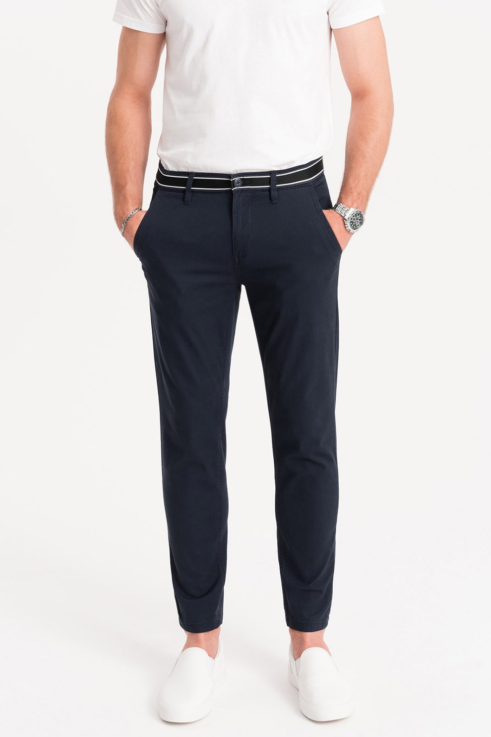 OMBRE, Pantaloni cu croiala conica si buzunare laterale, Bleumarin, 2XL