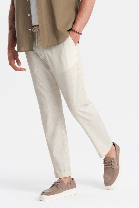 OMBRE, Панталон с лен и джобове встрани, Крем