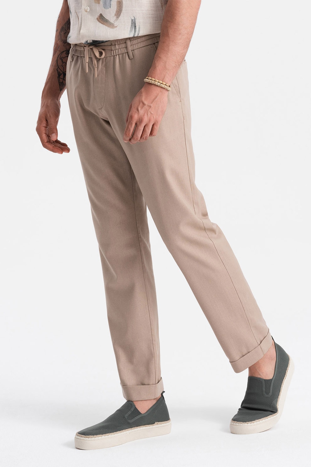 OMBRE, Pantaloni din amestec de in cu buzunare laterale, Bej, S