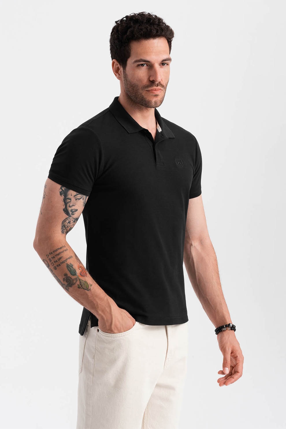 OMBRE, Tricou polo cu model uni, Negru, 4XL