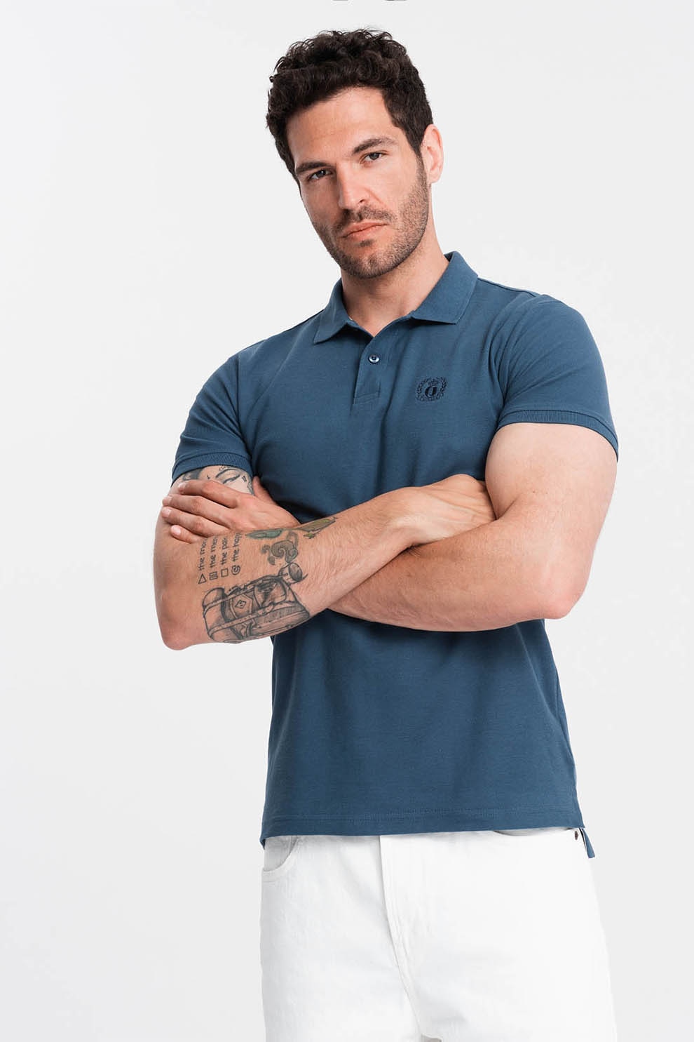 OMBRE, Tricou polo cu model uni, Albastru inchis, S