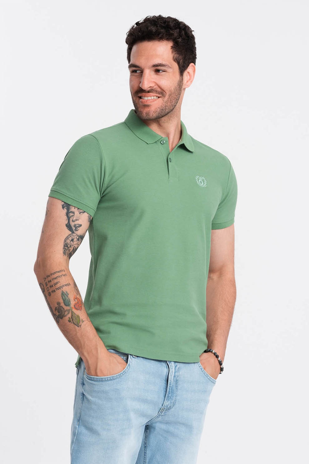 OMBRE, Tricou polo cu model uni, Verde, 4XL