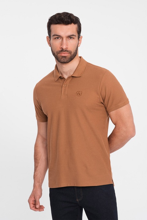 OMBRE, Tricou polo cu model uni, Caramel
