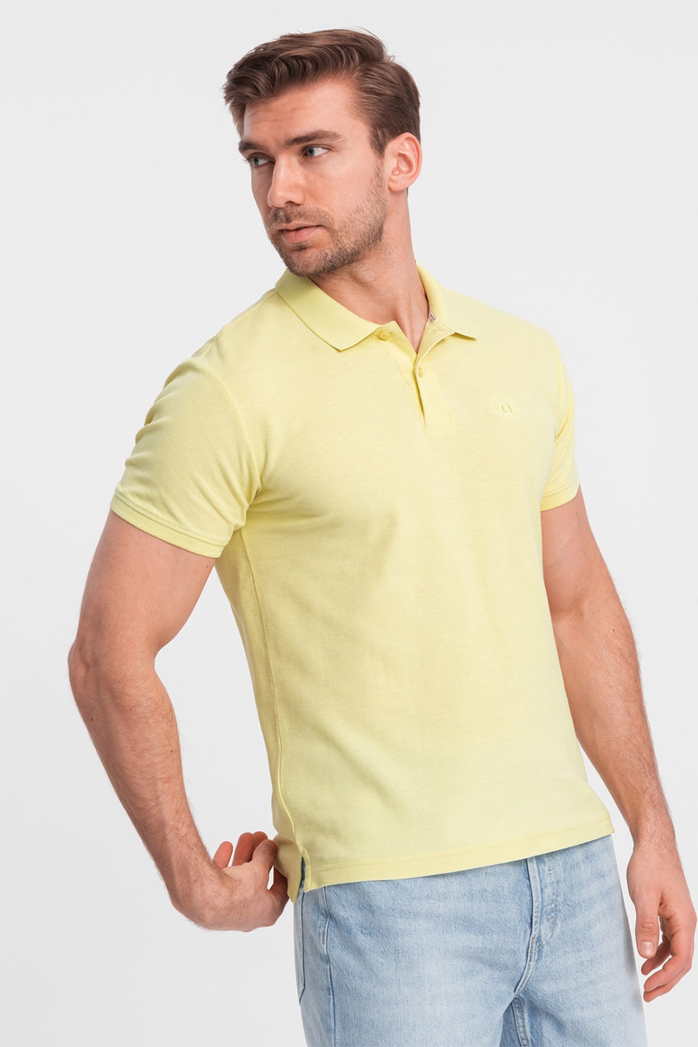 OMBRE, Tricou polo cu model uni, Galben, L