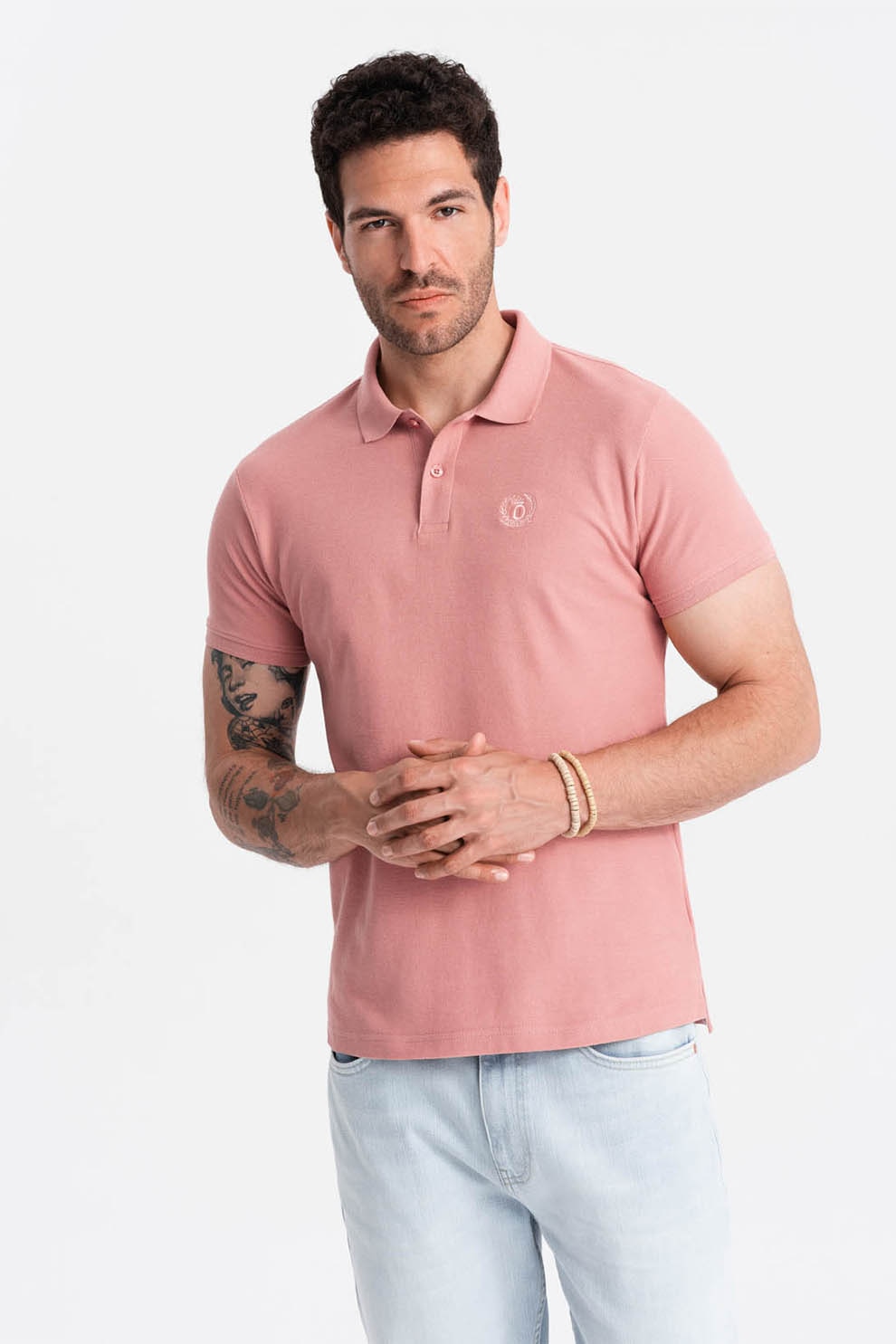 OMBRE, Tricou polo cu model uni, Roz, S