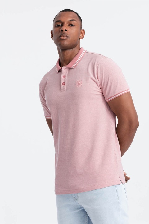 OMBRE, Galléros póló kontrasztos szegélyekkel, Rózsaszín