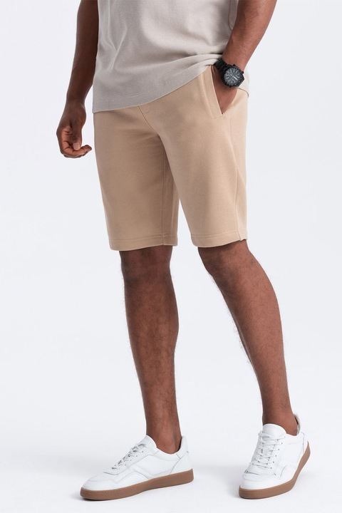 OMBRE, Pamut rövidnadrág állítható derékrésszel, Bézs