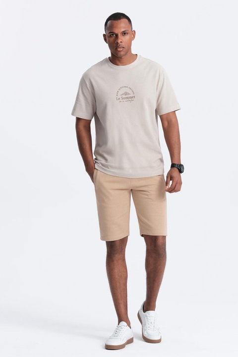 OMBRE, Pantaloni scurti de bumbac cu talie ajustabila, Bej