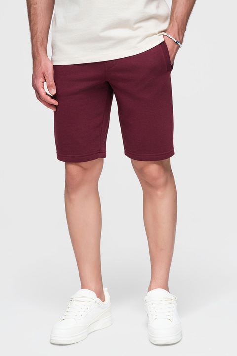 OMBRE, Pantaloni scurti de bumbac cu talie ajustabila, Visiniu