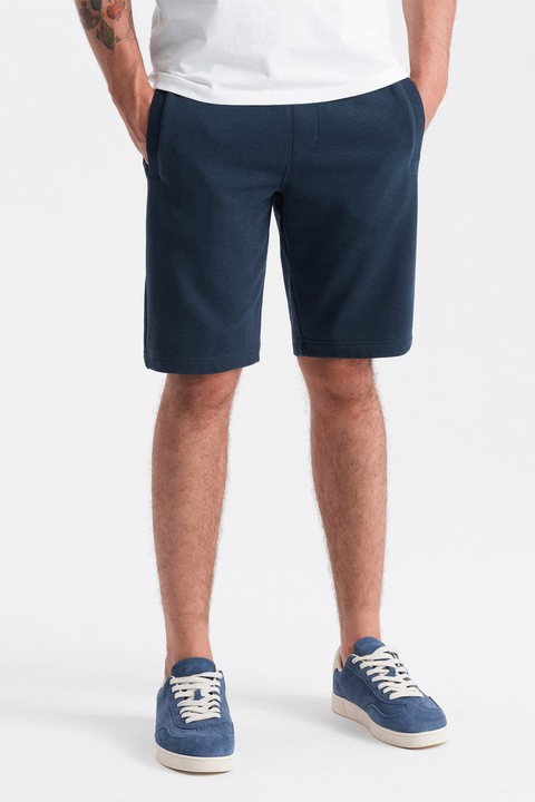 OMBRE, Pantaloni scurti de bumbac cu talie ajustabila, Bleumarin