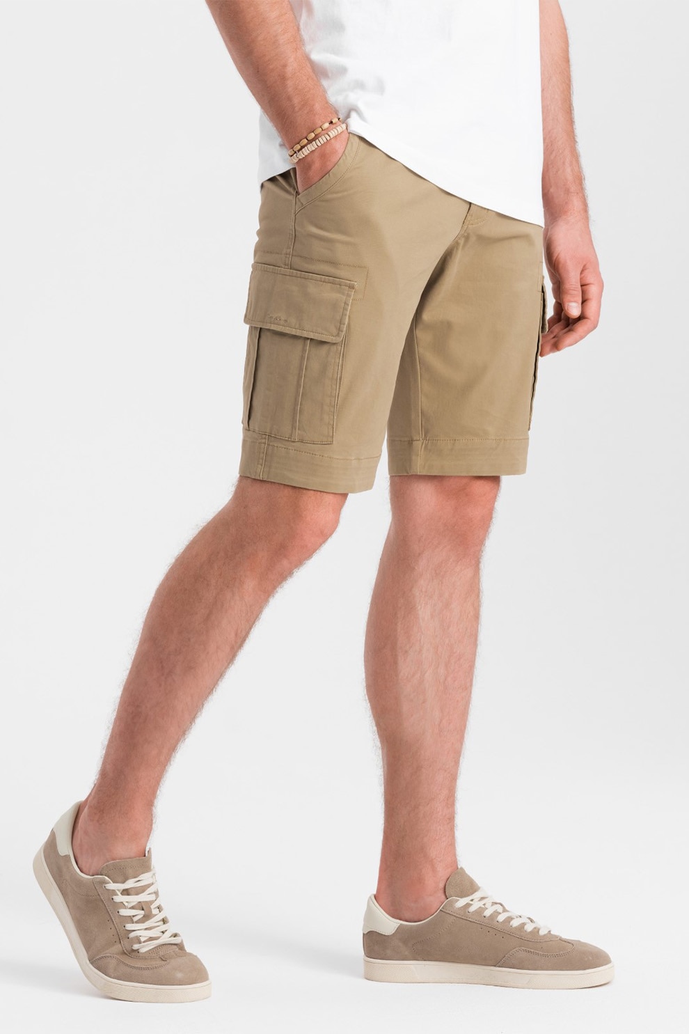 OMBRE, Pantaloni scurti cargo din amestec de bumbac cu buzunare multiple, Bej, M