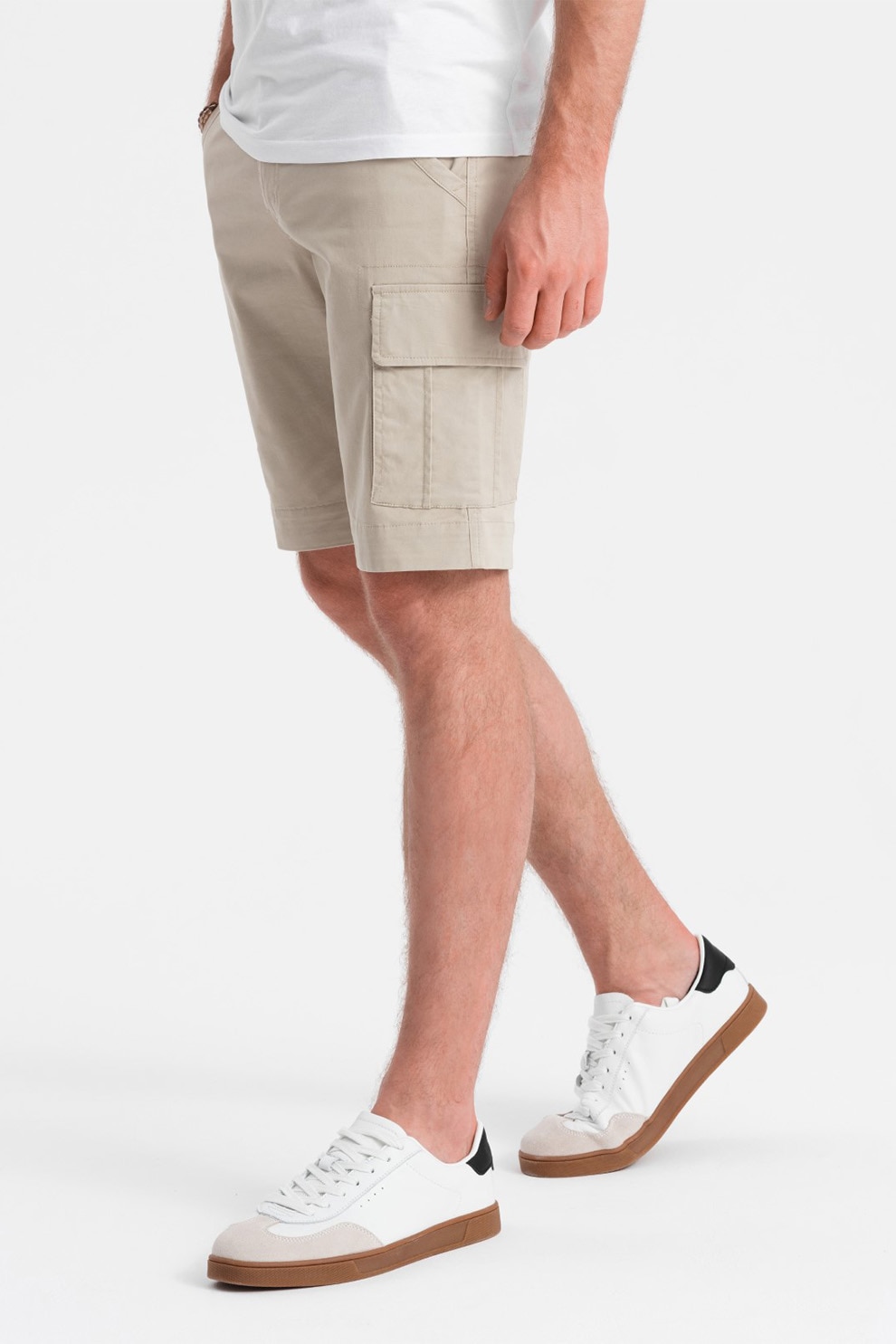 OMBRE, Pantaloni scurti cargo din amestec de bumbac cu buzunare multiple, Crem, 2XL