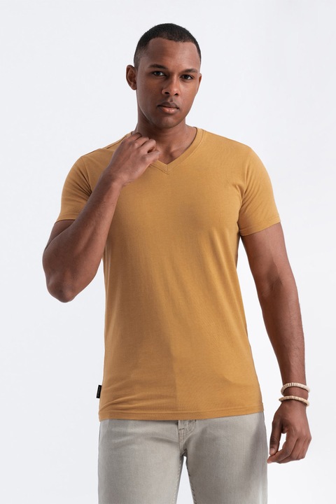 OMBRE, Tricou cu decolteu in V, Galben mustar