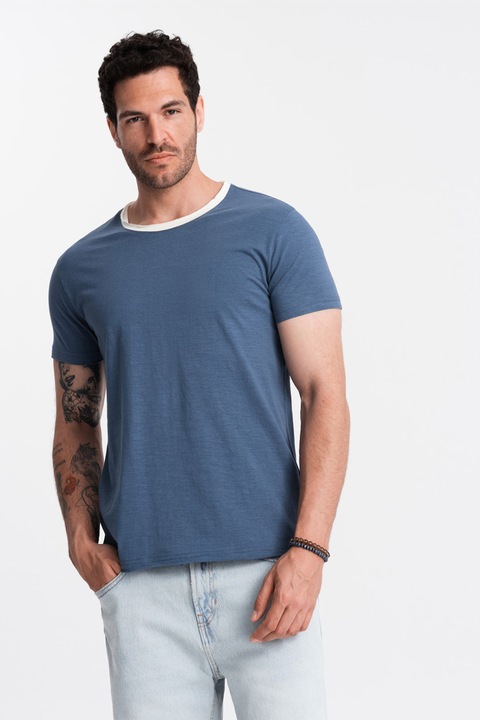 OMBRE, Kerek nyakú pamutpóló, Sötétkék